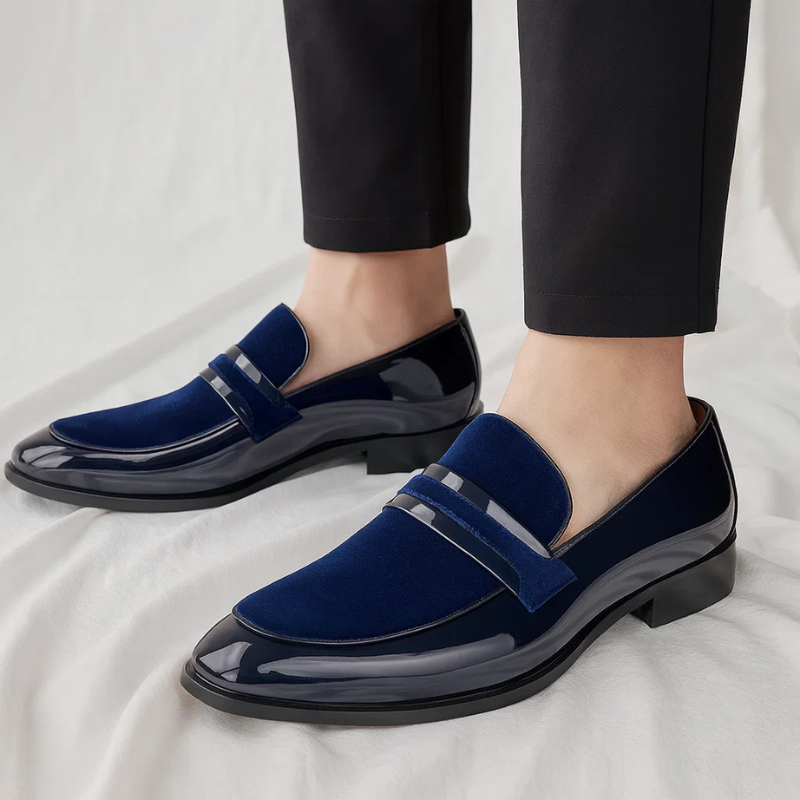 Glossy Paneled Banded Stitched Heeled Loafers