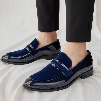 Glossy Paneled Banded Stitched Heeled Loafers