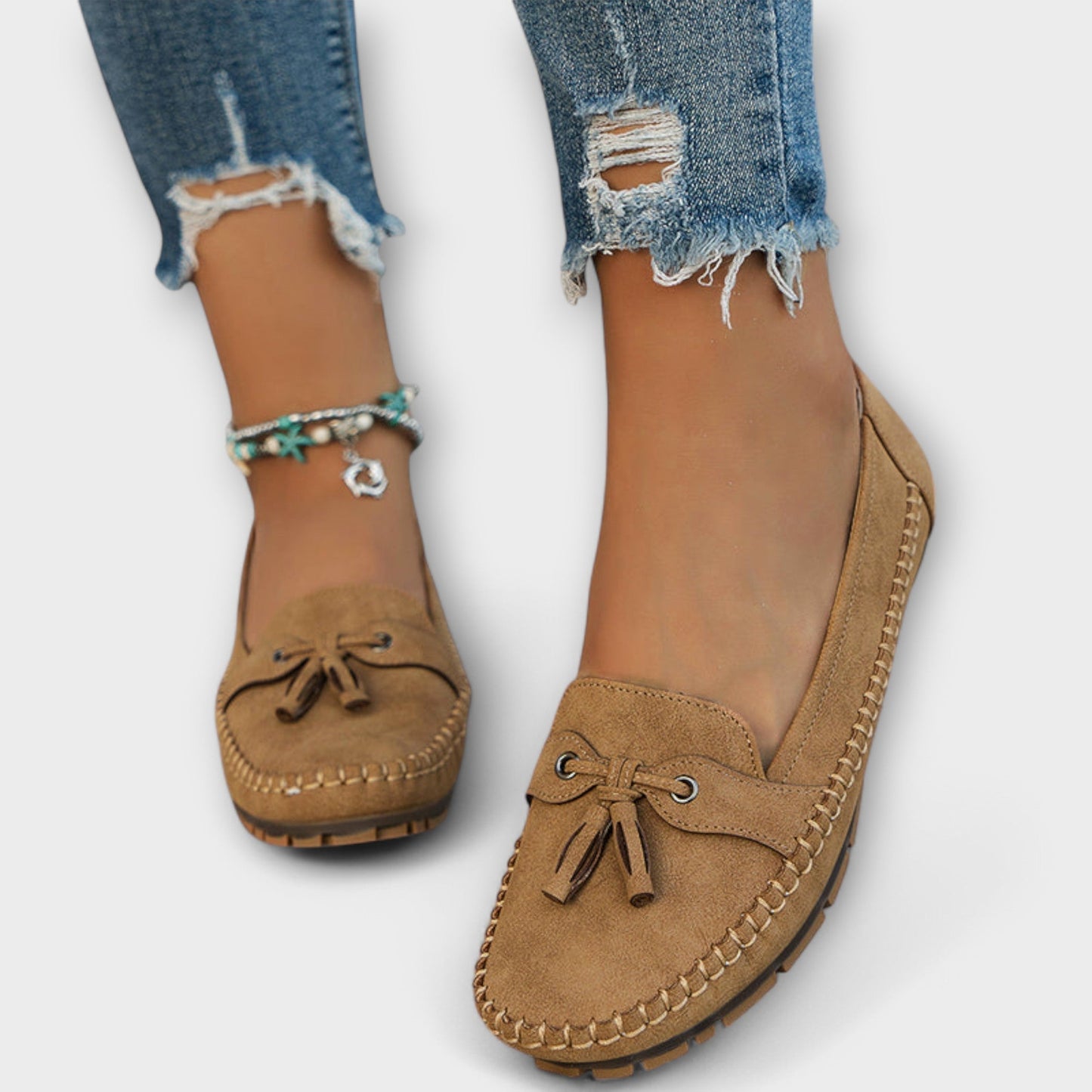 Tassel Bow Inset Whipstitch Cushioned Loafers