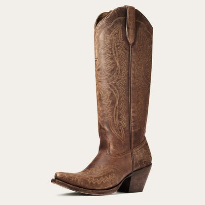 Patterned Zipped Stacked Pointed Tall Boots