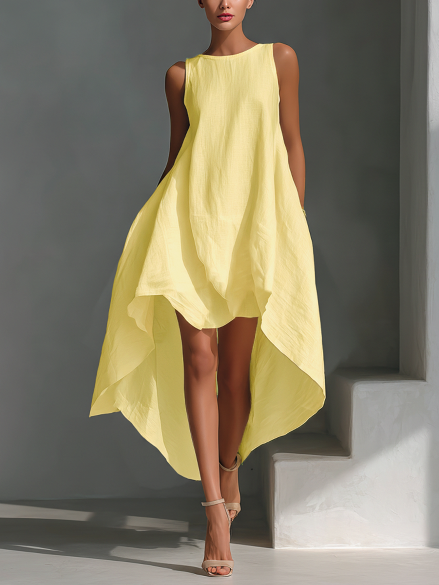 Round Neck Sleeveless Layered Asymmetric Dress