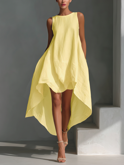 Round Neck Sleeveless Layered Asymmetric Dress
