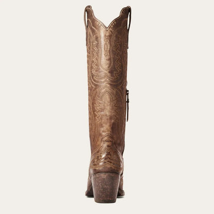 Patterned Zipped Stacked Pointed Tall Boots