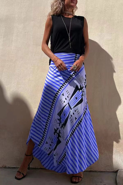 Tiered Pleated Flared Floor Length Skirt