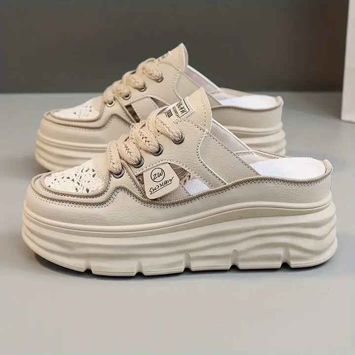 Lace Up Cutout Platform Round Toe Textured Sandals