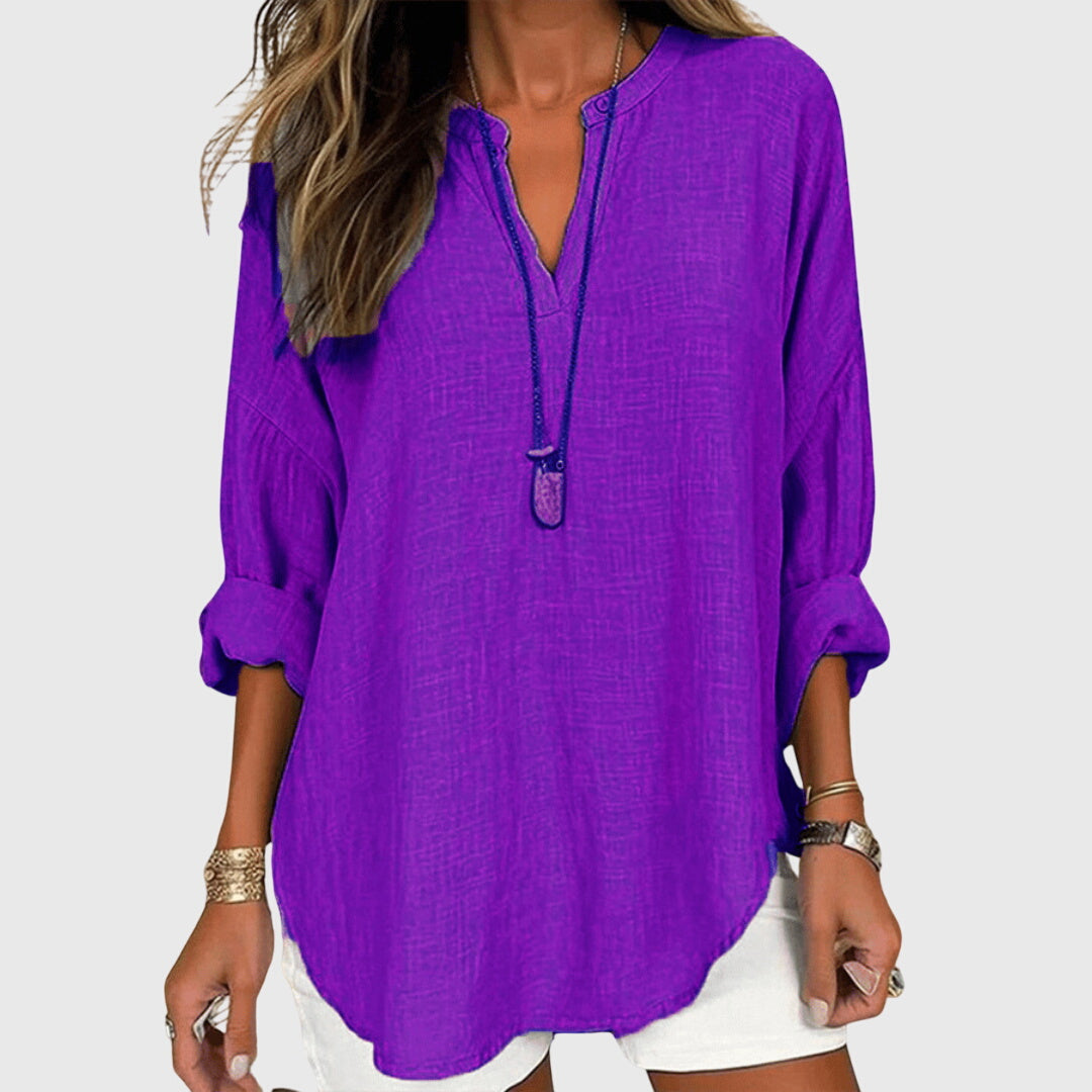Loose Fit Rolled Sleeve V Neck Shirt