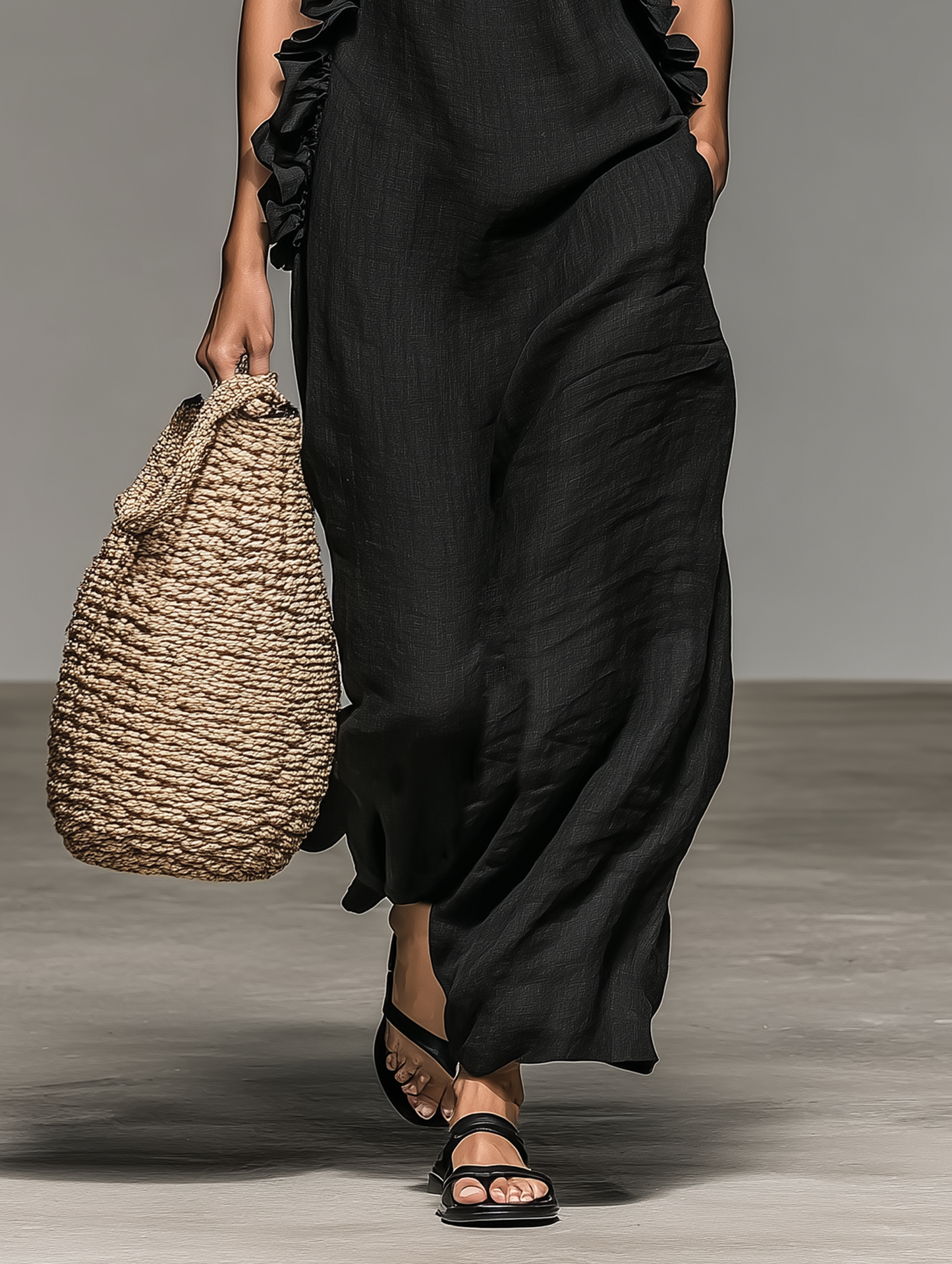 Sleeveless Keyhole Back Flared Floor Length Dress