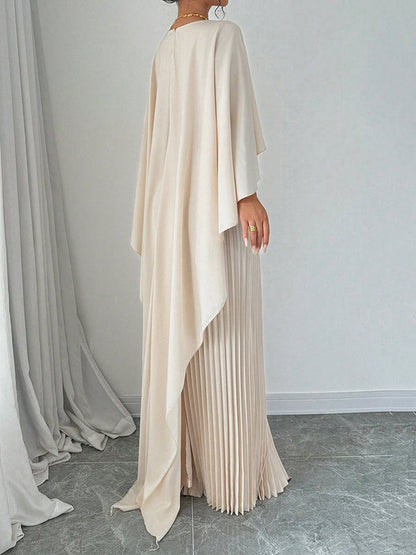 Cape Layered Pleated Round High Maxi Dress