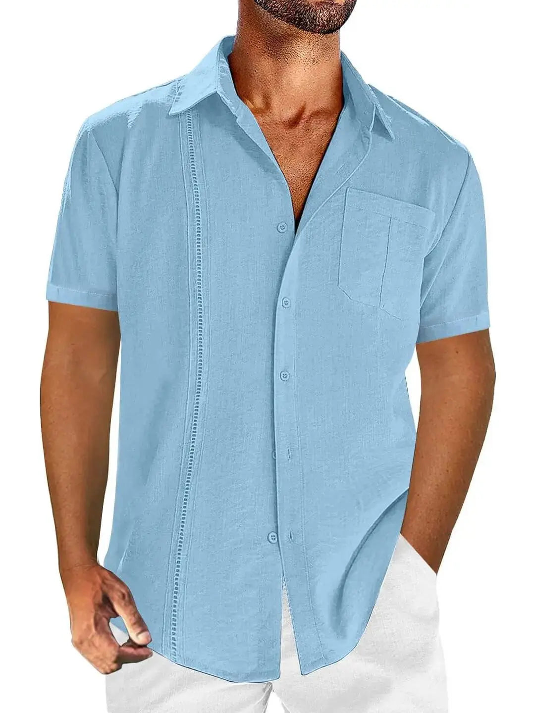 Buttoned Pocketed Textured Curved Plain Shirt