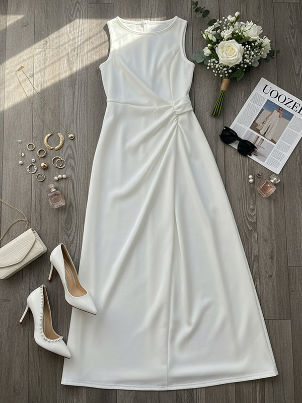 Sleeveless Ruched Waist Round Neck Maxi Dress