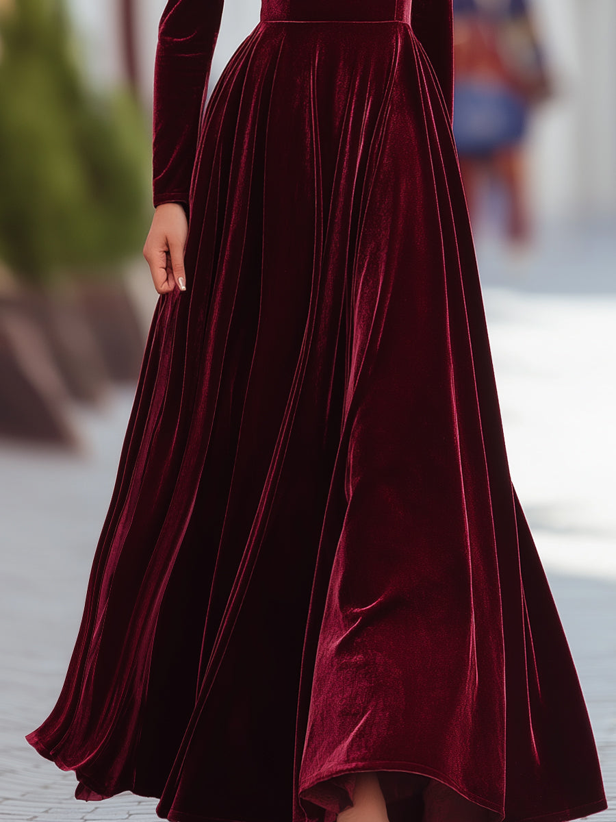 High Waist Pleated Mock Neck Longline Dress