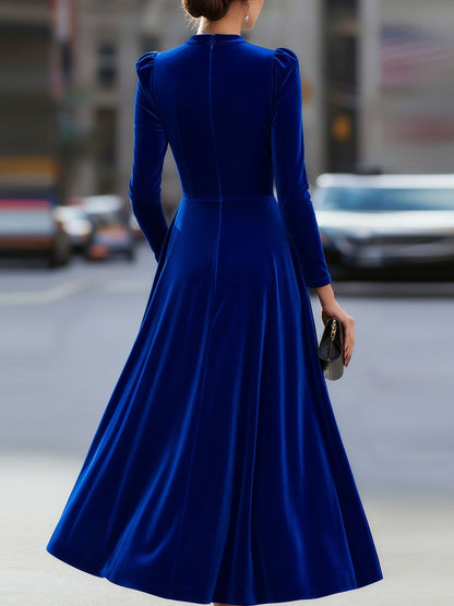 Round Neck Puff Sleeve A Line Dress