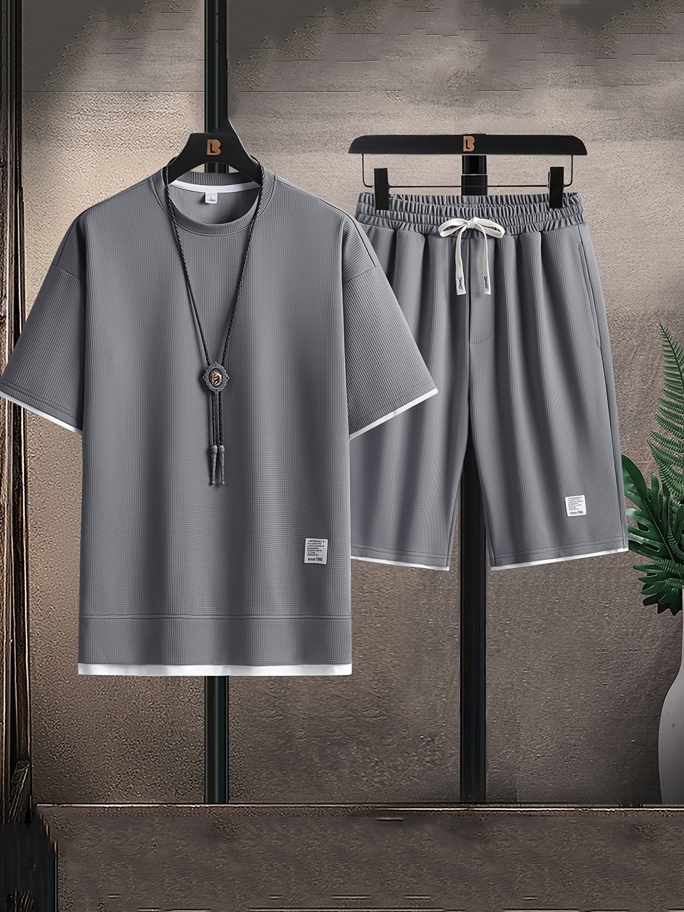 Crew Neck Textured Drawstring Pocketed Set