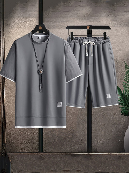 Crew Neck Textured Drawstring Pocketed Set
