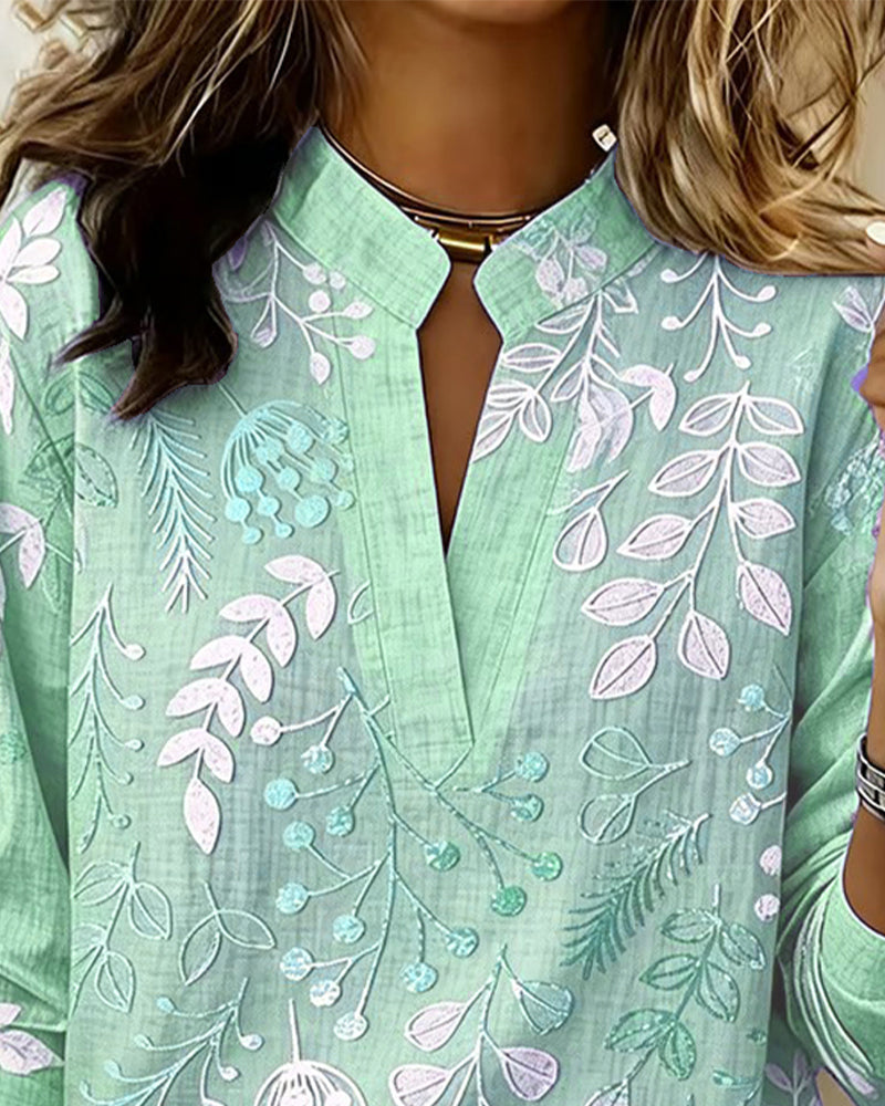 Patterned Banded Split Buttoned Flowy Top