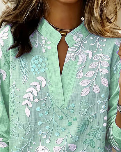 Patterned Banded Split Buttoned Flowy Top