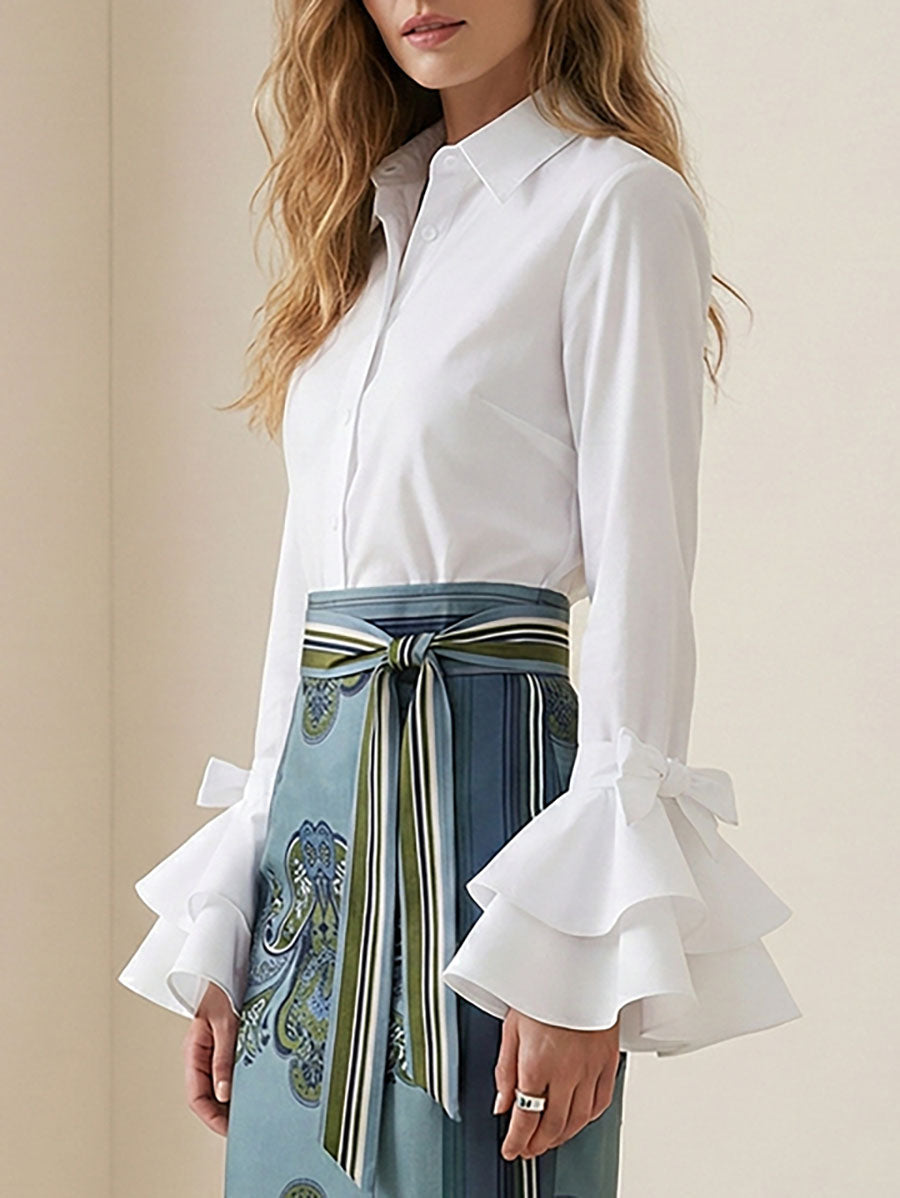 Tiered Ruffle Cuff Button Up Blouse