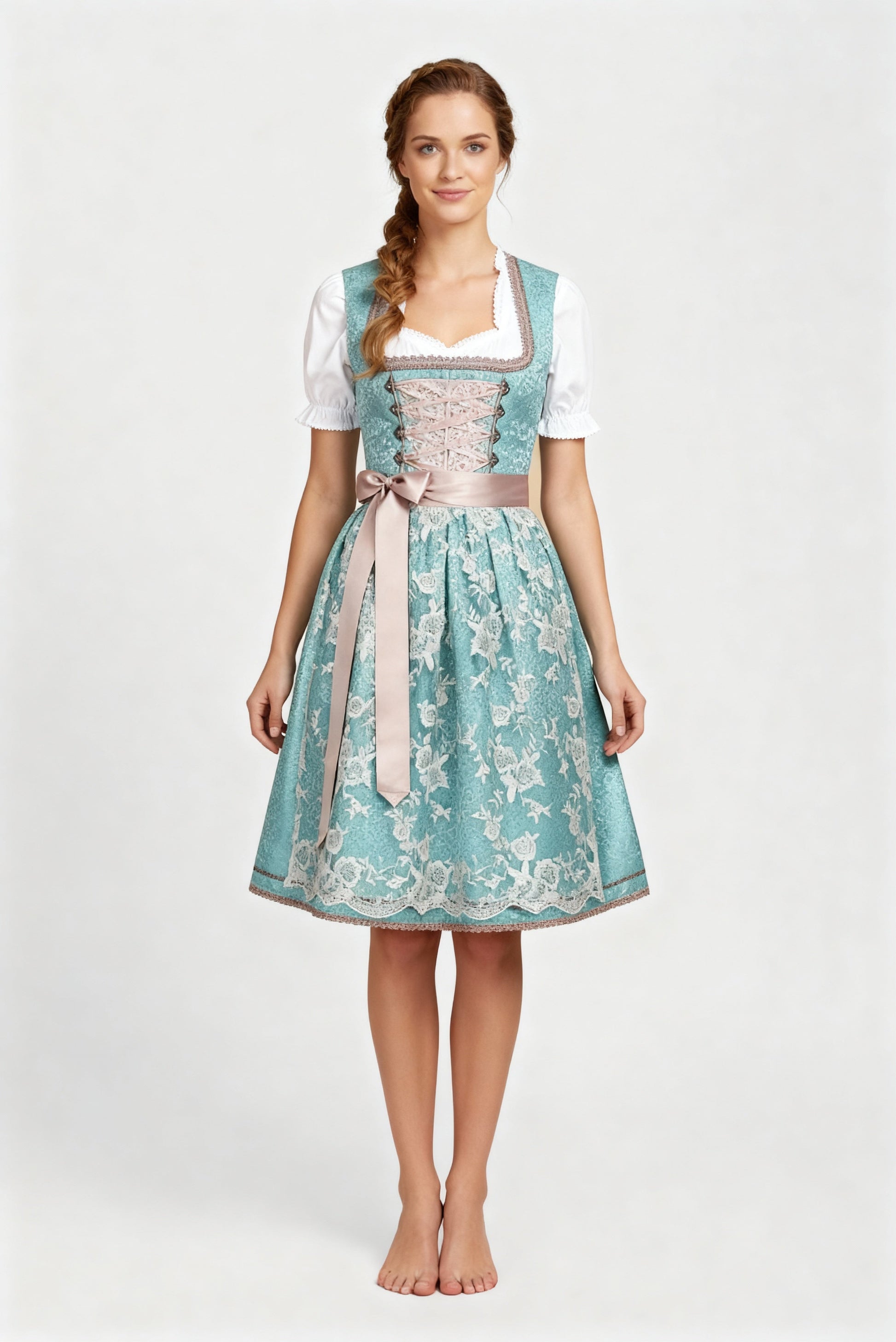 Sweetheart Neck Short Sleeve Lace Apron Dirndl Dress
