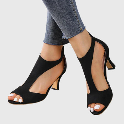 Open Toe Cut Out Back Zip Kitten Heels