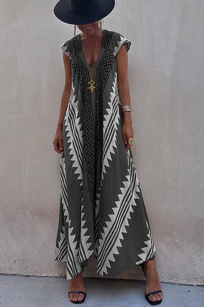 Deep Neckline Flared Hemline A-Line Dress