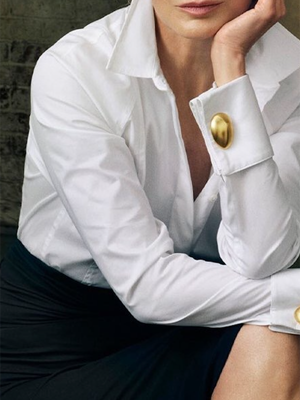 Collared Buttoned Long Cuffed Seamed Blouse