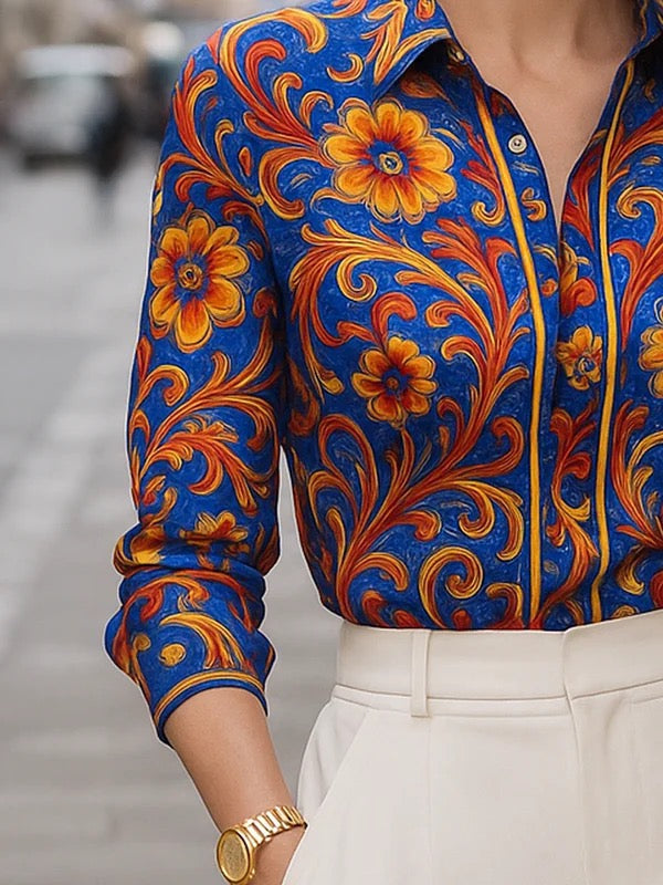 Floral Patterned Button Down Blouse