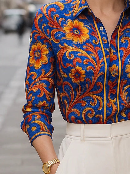 Floral Patterned Button Down Blouse