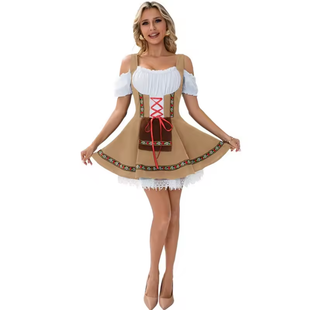 Off-Shoulder Lace-Up Embroidered Mini Dirndl Dress