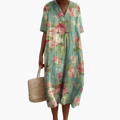 Floral Gathered Loose Oversized Printed Midi Dress