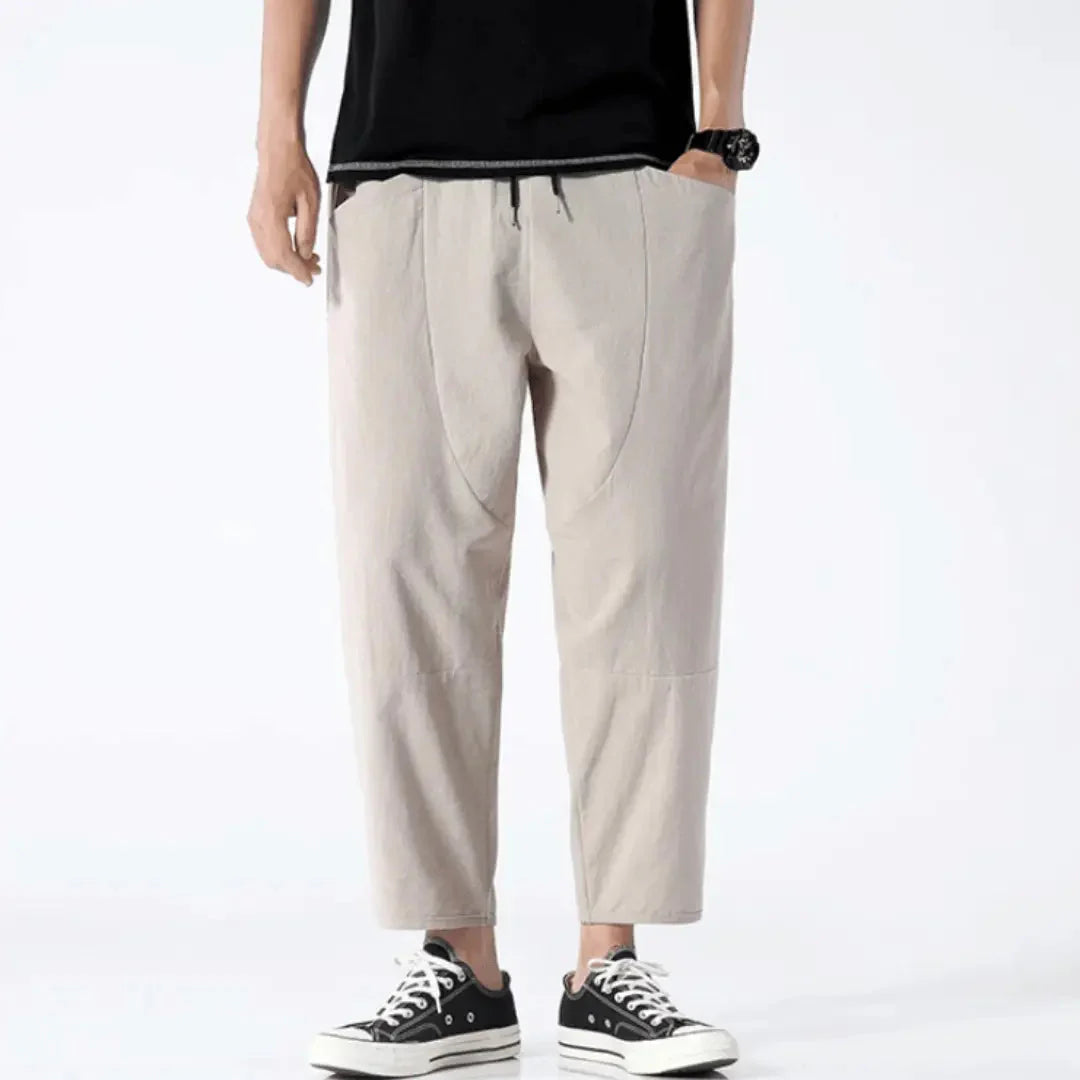 Drawstring Elastic Waist Tapered Cropped Trouser