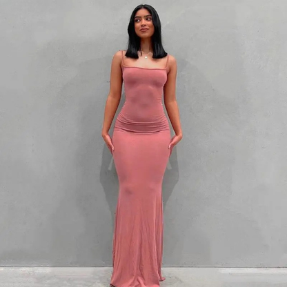 Square Neck Spaghetti Strap Fitted Maxi Dress