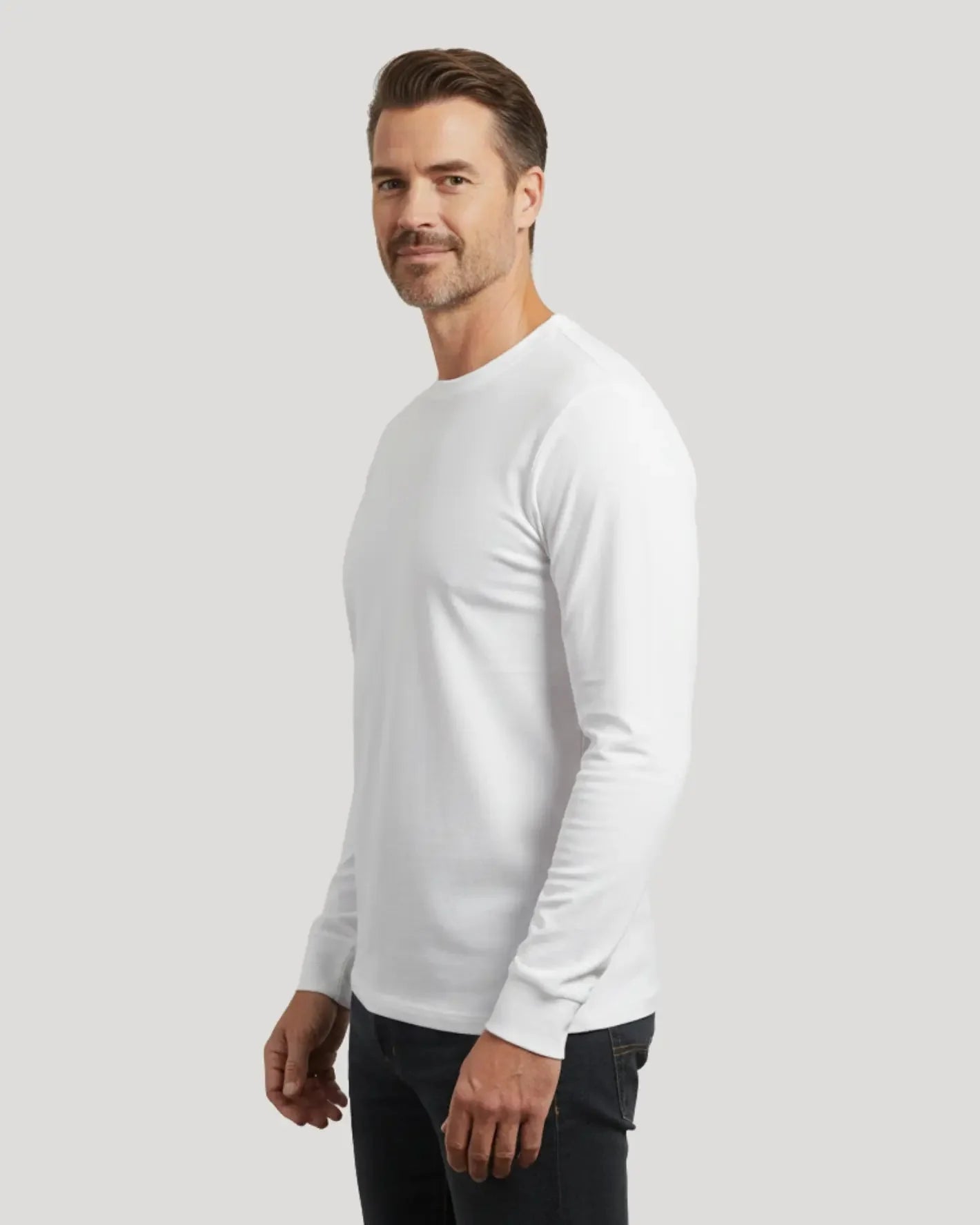 Round Neck Long Sleeved Cuffed Solid Shirt