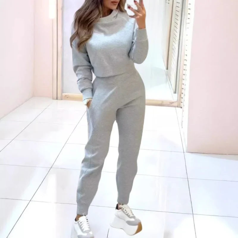 Crew Neck Long Sleeve Cropped Cardigan Sweater Set For Women