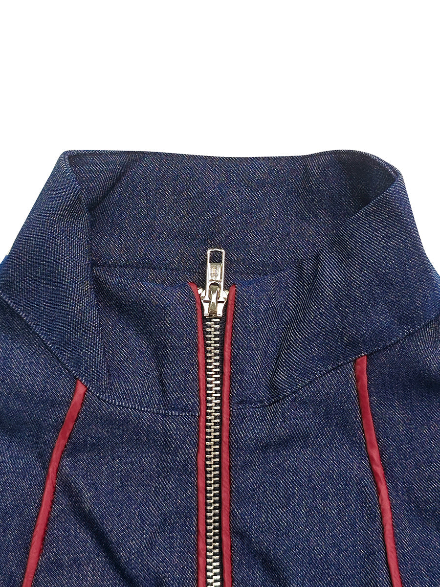 Contrast Piping Stand Collar Wide Leg Jumpsuit