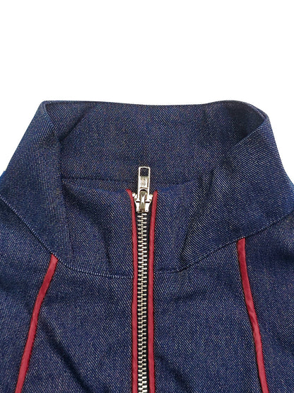 Contrast Piping Stand Collar Wide Leg Jumpsuit
