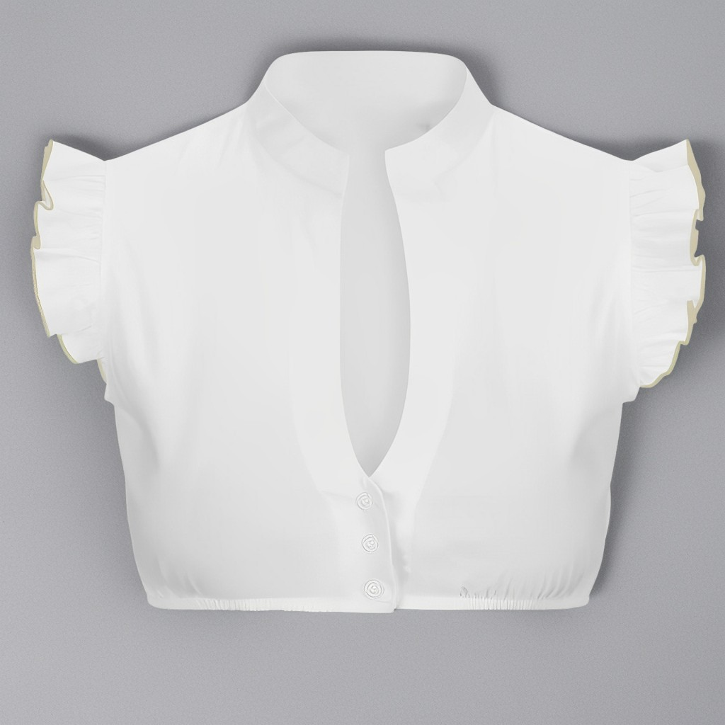 Women's Mandarin Collar Ruffle Cap Sleeve Blouse