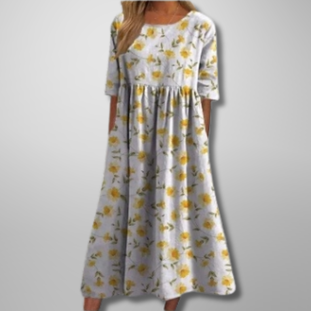 Short Sleeved Round Neck Floral Dress