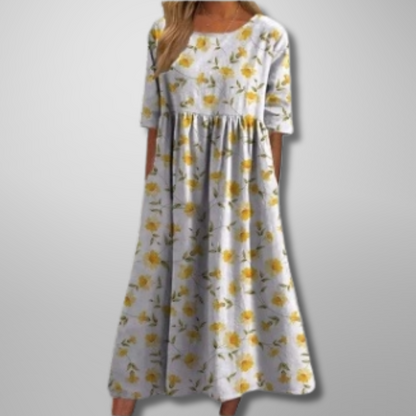Short Sleeved Round Neck Floral Dress