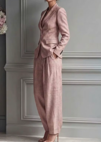 Tailored Collared Fitted Pleated Wide Long Set