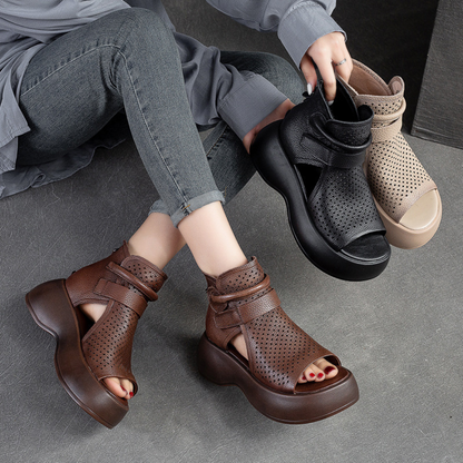 Perforated Open Toe Platform Sandals