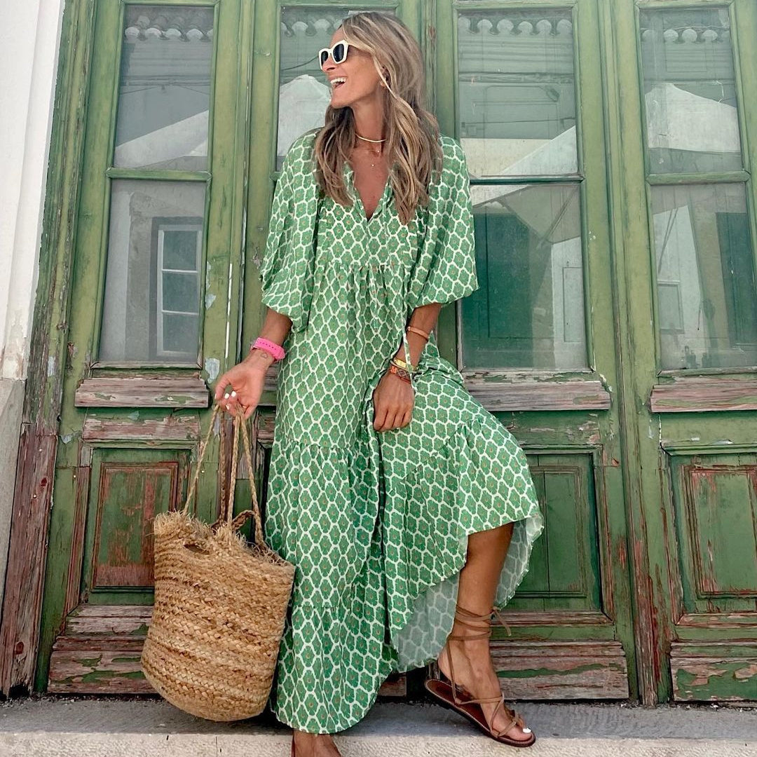 Loose Fit Printed Ruffled Dress