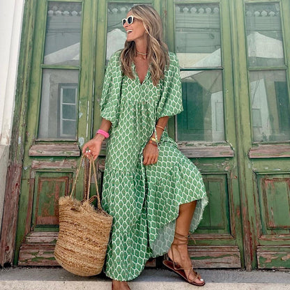 Loose Fit Printed Ruffled Dress