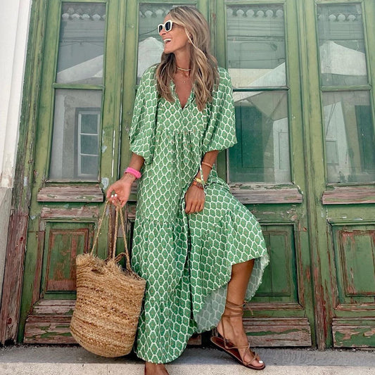 Loose Fit Printed Ruffled Dress