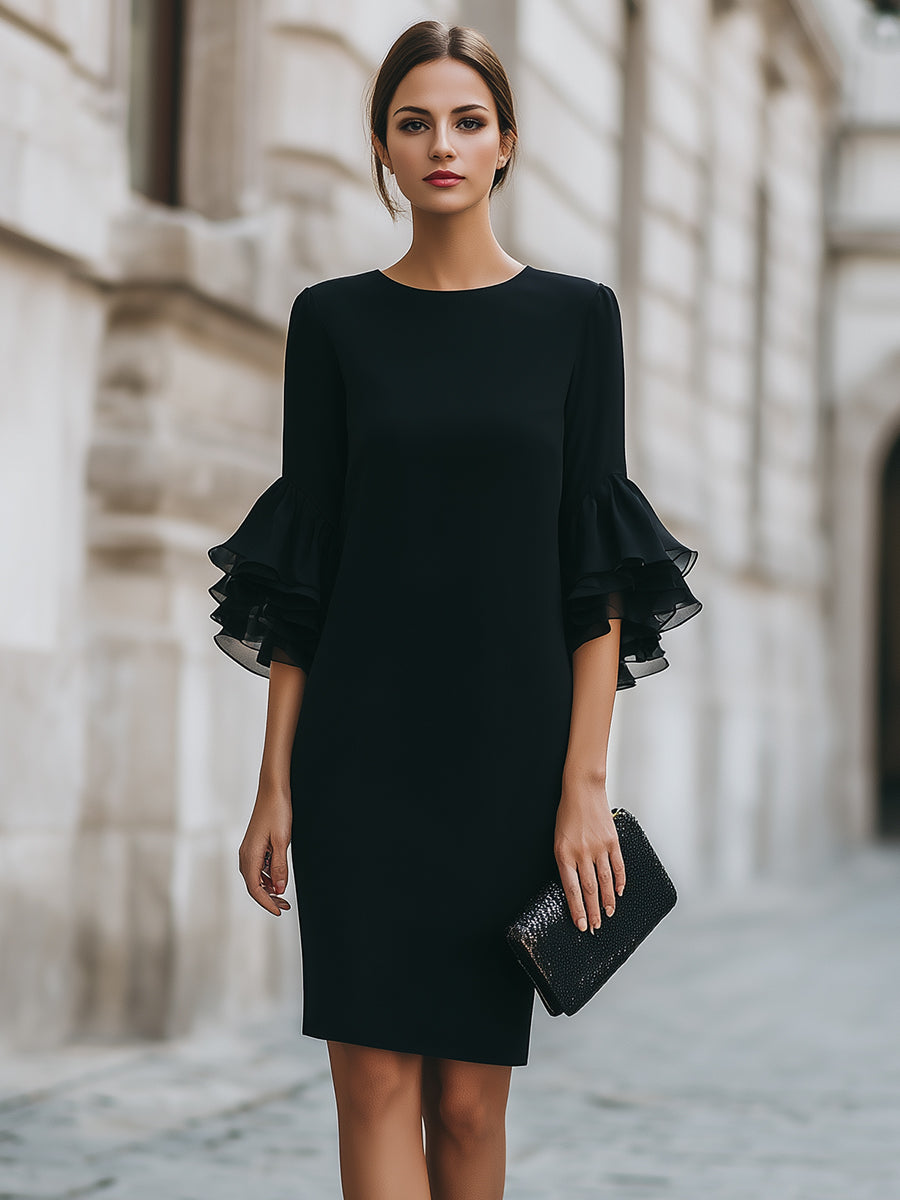 Tiered Bell Sleeve Shift Dress
