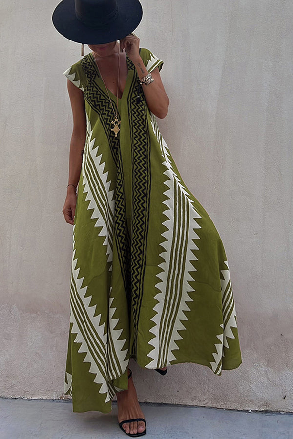 Deep Neckline Flared Hemline A-Line Dress