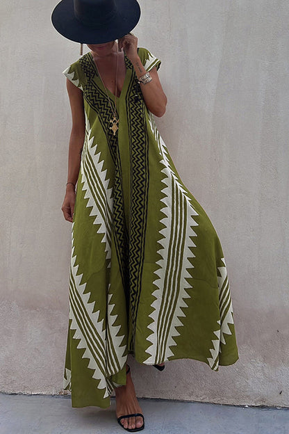 Deep Neckline Flared Hemline A-Line Dress