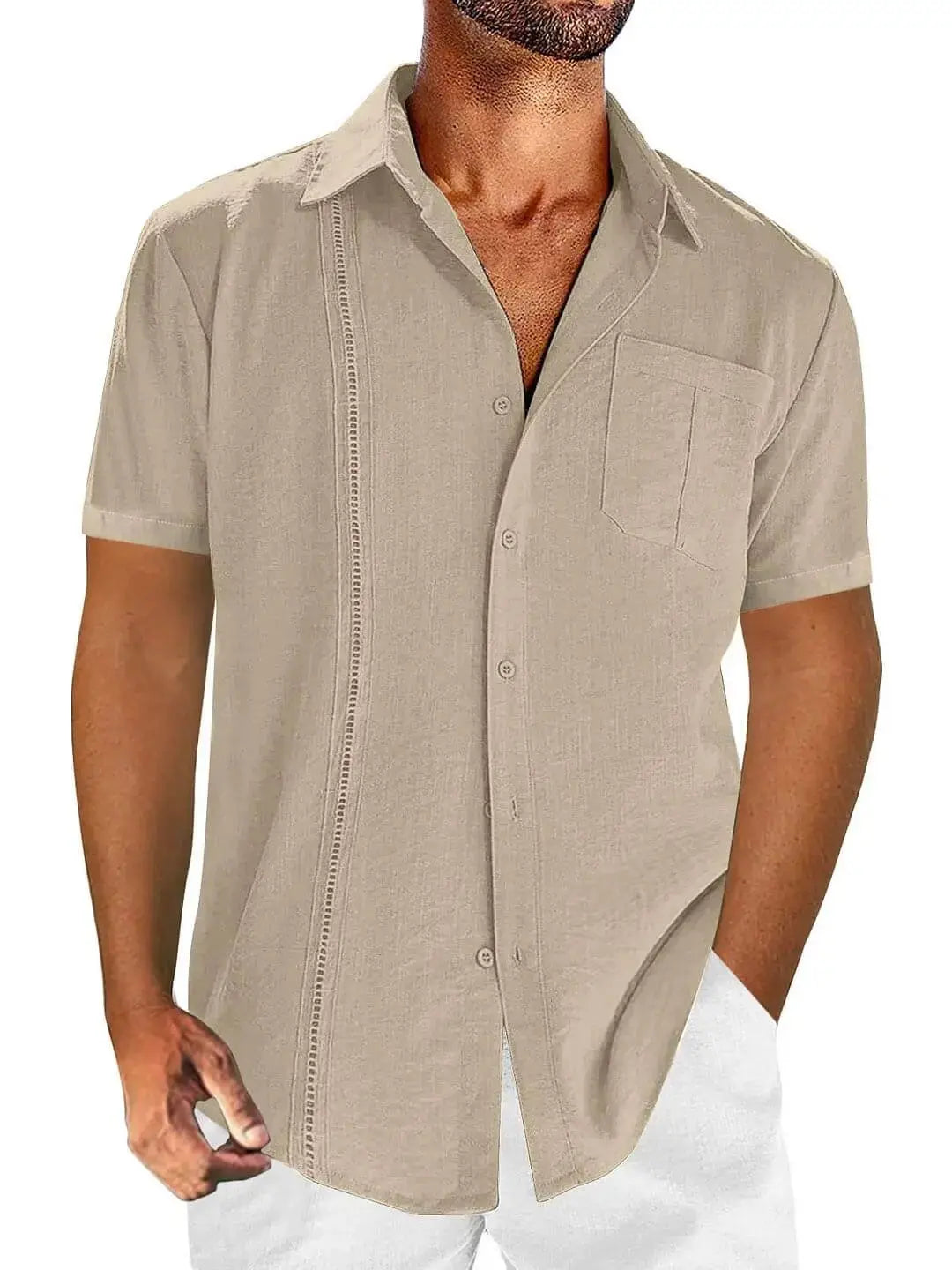 Buttoned Pocketed Textured Curved Plain Shirt
