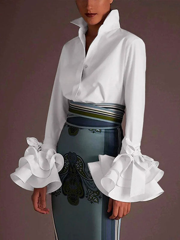 Tiered Ruffle Cuff Button Up Blouse