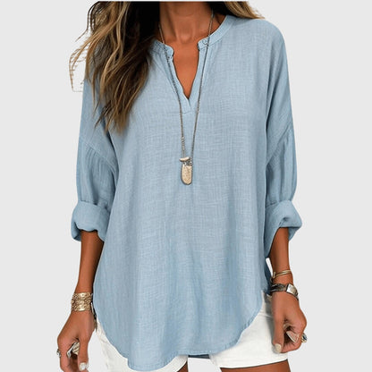 Loose Fit Rolled Sleeve V Neck Shirt