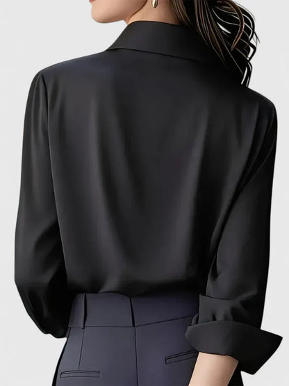 Solid Relaxed Collared Long Cuffed Buttoned Blouse